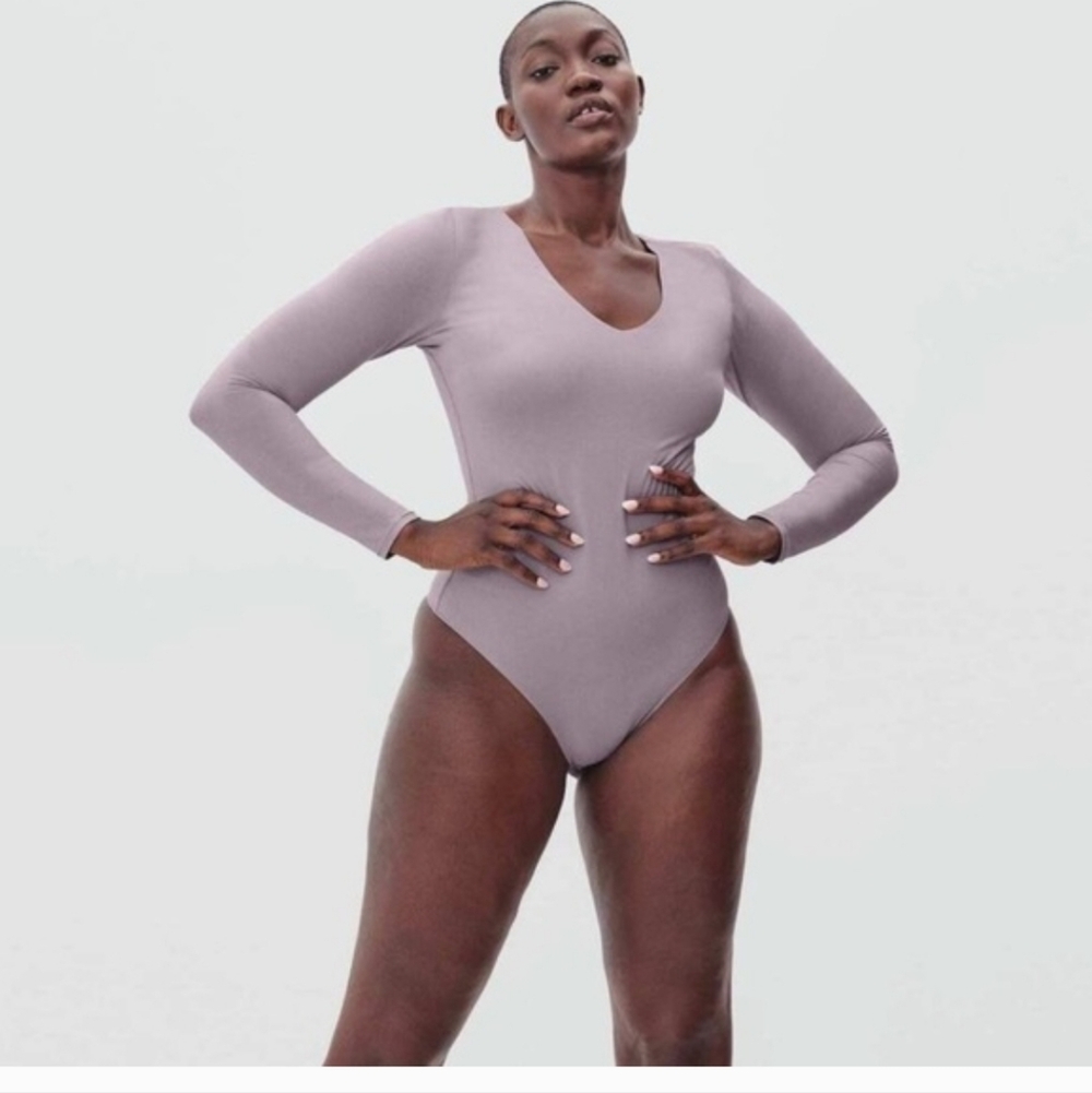 Everlane The Long Sleeve Bodysuit Supima Cotton In Dusty Lavender Size Large